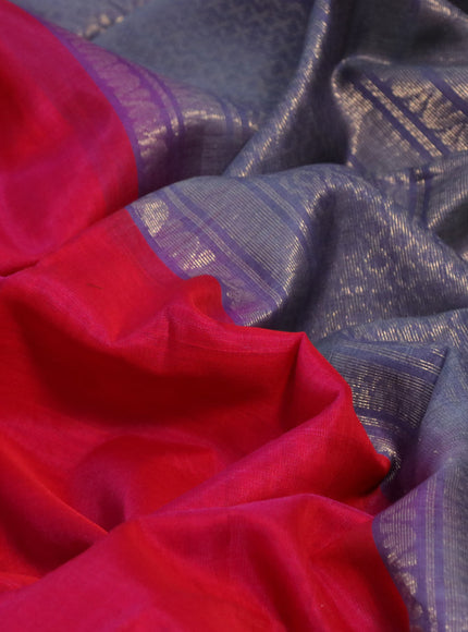 Kora silk cotton saree dual shade of pink and bluish grey with thread & zari woven buttas and zari woven border