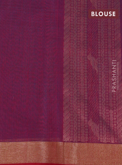 Kora silk cotton saree green and magenta pink with zari woven buttas and small zari woven border