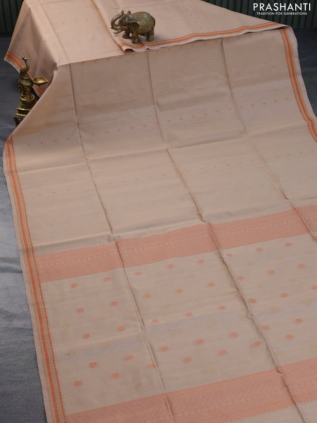 Kora silk cotton saree beige with thread woven buttas and thread woven border