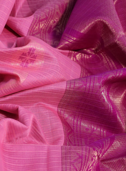 Kora silk cotton saree light pink and purple with thread & zari woven buttas and long butta zari woven border