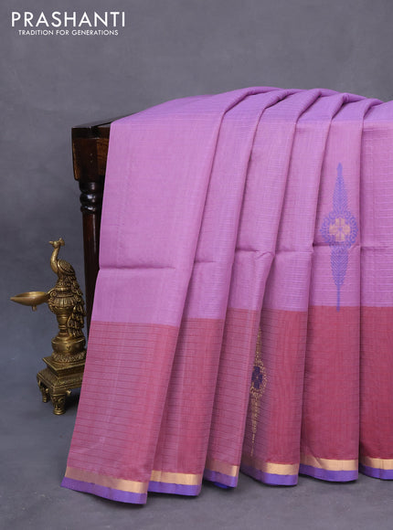 Kora silk cotton saree mild purple and blue with thread & zari woven buttas and long butta zari woven border