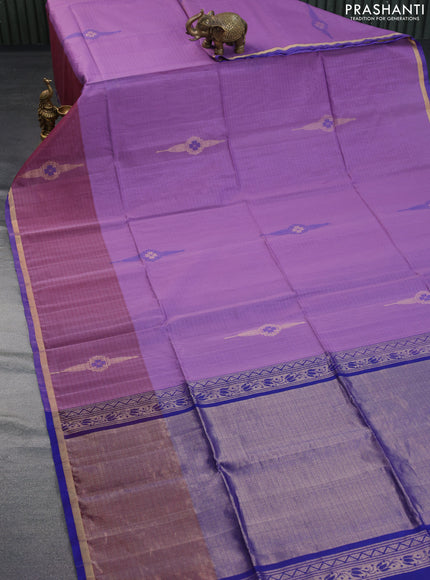 Kora silk cotton saree mild purple and blue with thread & zari woven buttas and long butta zari woven border