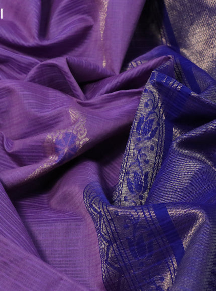 Kora silk cotton saree mild purple and blue with thread & zari woven buttas and long butta zari woven border