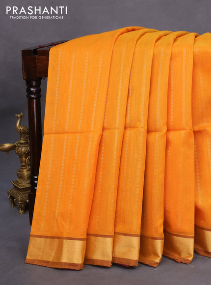 Kora silk cotton saree mango yellow and deep maroon with allover zari weaves and zari woven border