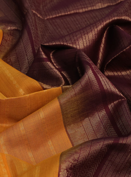 Kora silk cotton saree mango yellow and deep maroon with allover zari weaves and zari woven border