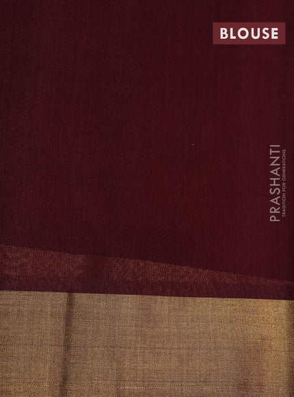 Kora silk cotton saree mango yellow and deep maroon with allover zari weaves and zari woven border