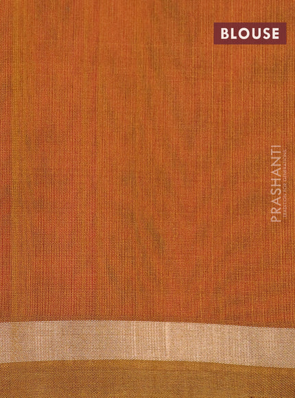 Kora silk cotton saree pink and dark mustard with thread & zari woven buttas and small zari woven border