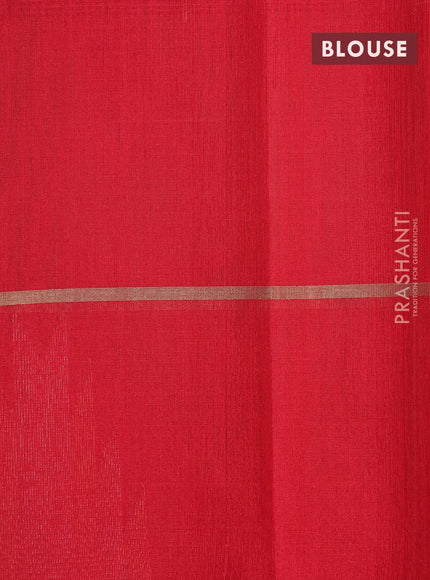 Kora silk cotton saree sap green and red with plain body and zari woven temple butta border