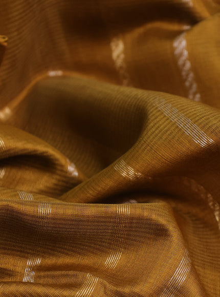 Kora silk cotton saree mustard shade with silver & gold zari weaves and zari woven border