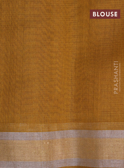 Kora silk cotton saree mustard shade with silver & gold zari weaves and zari woven border