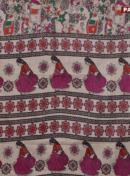 Kalamkari cotton saree beige and orange pink with allover prints and printed border