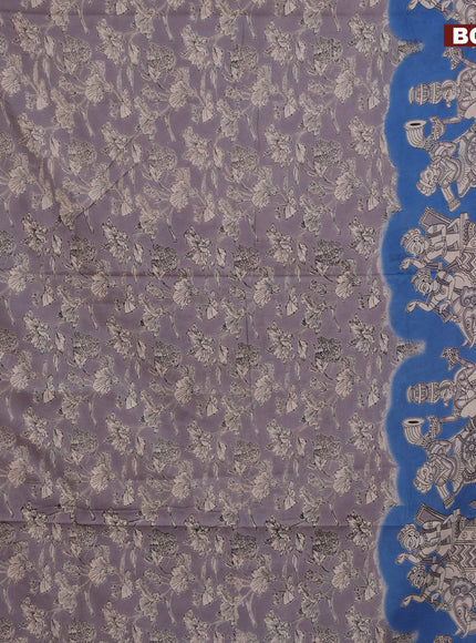 Kalamkari cotton saree grey and cs blue with allover prints and printed border