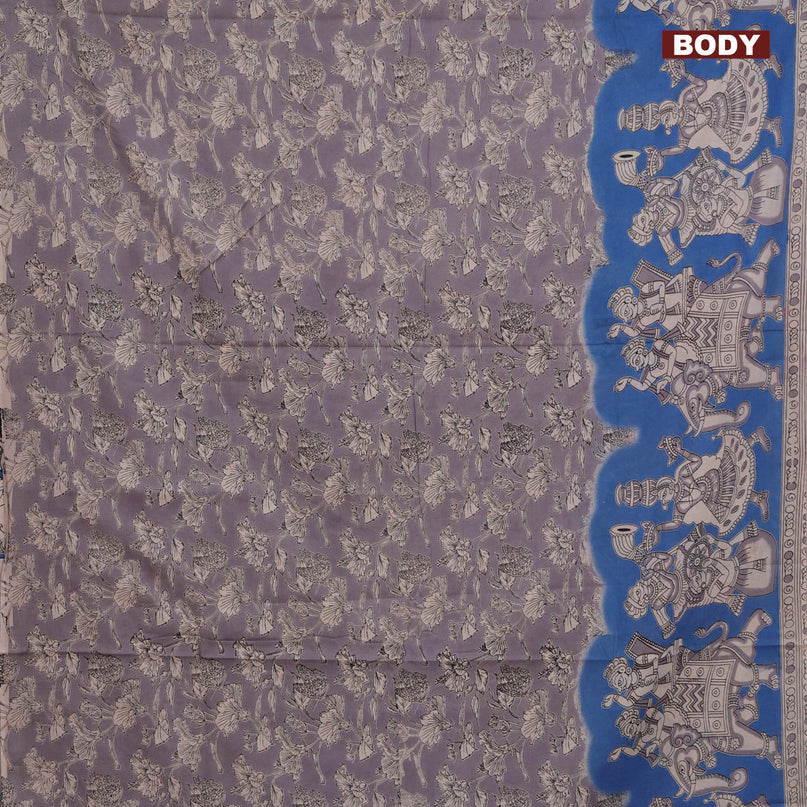 Kalamkari cotton saree grey and cs blue with allover prints and printed border