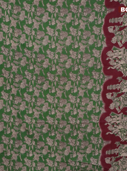 Kalamkari cotton saree green and maroon with allover prints and printed border