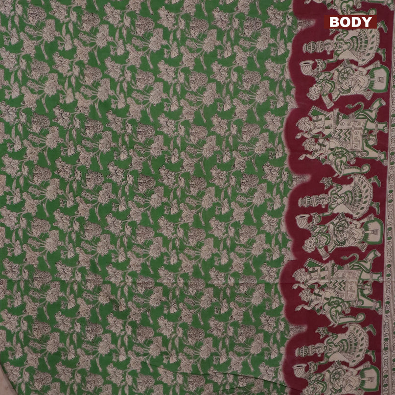 Kalamkari cotton saree green and maroon with allover prints and printed border