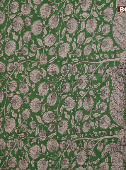 Kalamkari cotton saree green and beige with allover prints and printed border