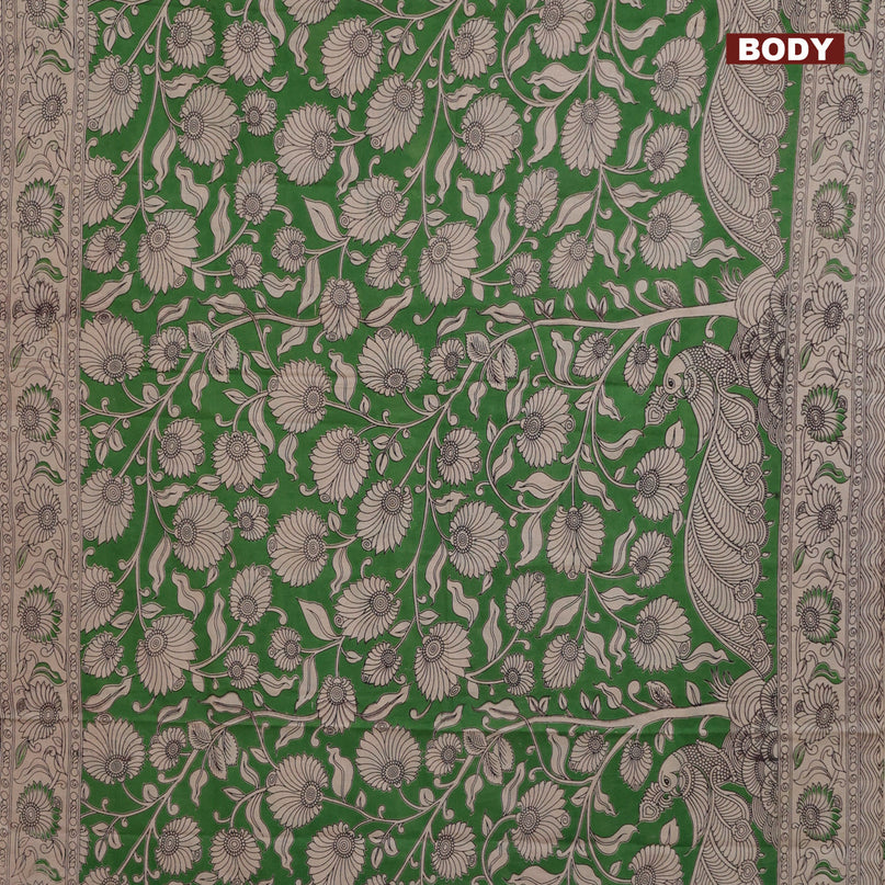 Kalamkari cotton saree green and beige with allover prints and printed border