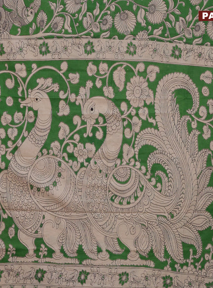 Kalamkari cotton saree green and beige with allover prints and printed border