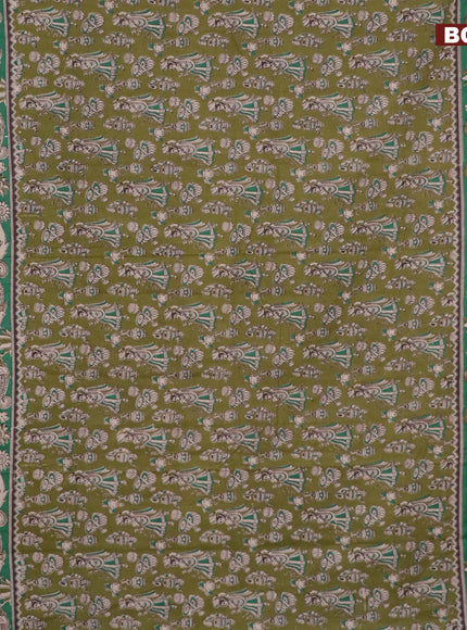 Kalamkari cotton saree sap green and green with allover butta prints and printed border