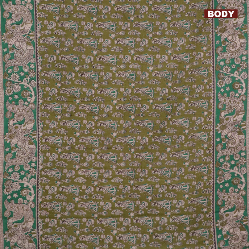 Kalamkari cotton saree sap green and green with allover butta prints and printed border