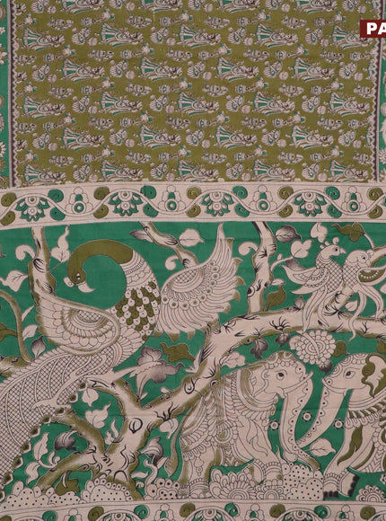 Kalamkari cotton saree sap green and green with allover butta prints and printed border