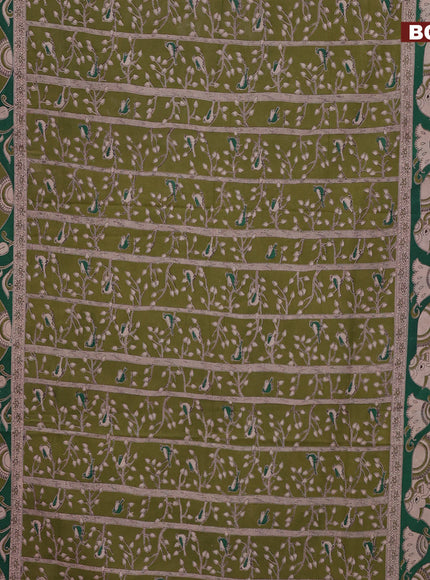 Kalamkari cotton saree mehendi green and green with allover prints and printed border