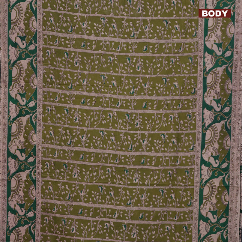 Kalamkari cotton saree mehendi green and green with allover prints and printed border