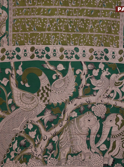 Kalamkari cotton saree mehendi green and green with allover prints and printed border