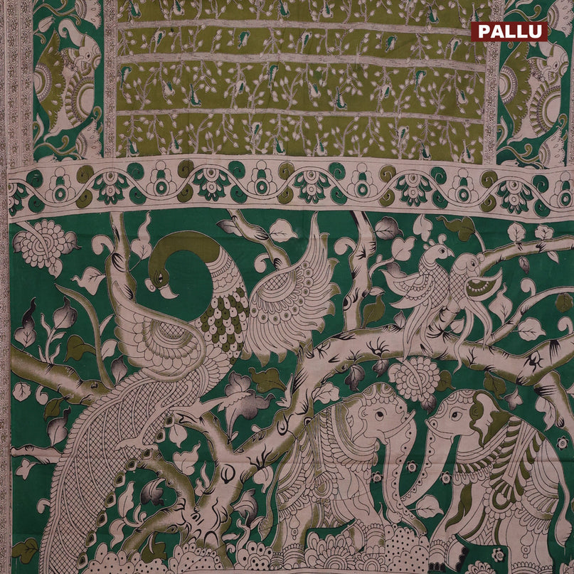 Kalamkari cotton saree mehendi green and green with allover prints and printed border