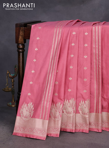 Banarasi semi katan silk saree pastel pink with allover zari weaves and zari woven border