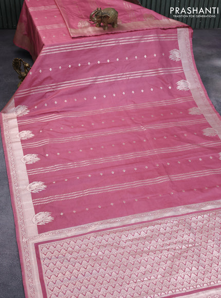 Banarasi semi katan silk saree pastel pink with allover zari weaves and zari woven border