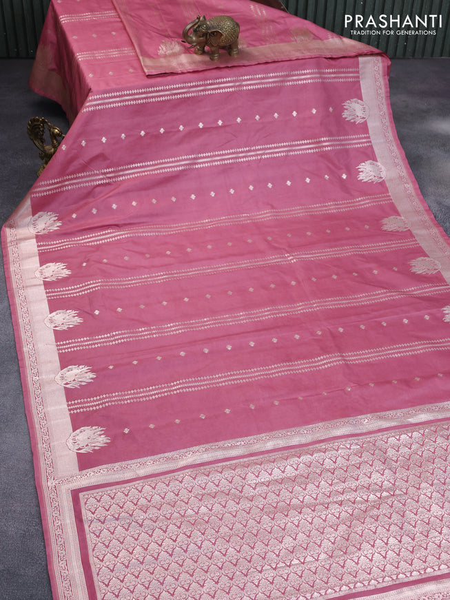 Banarasi semi katan silk saree pastel pink with allover zari weaves and zari woven border