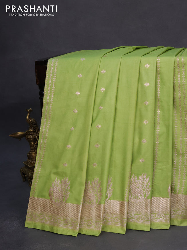 Banarasi semi katan silk saree light green with allover zari weaves and zari woven border