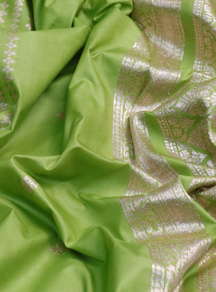 Banarasi semi katan silk saree light green with allover zari weaves and zari woven border