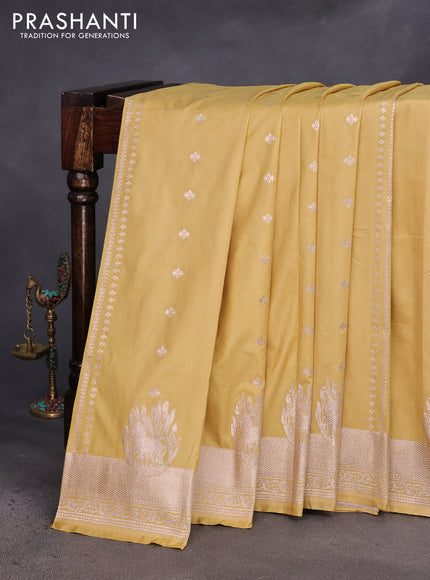 Banarasi semi katan silk saree lime yellow with allover zari weaves and zari woven border