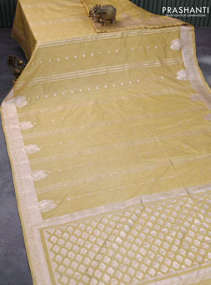 Banarasi semi katan silk saree lime yellow with allover zari weaves and zari woven border