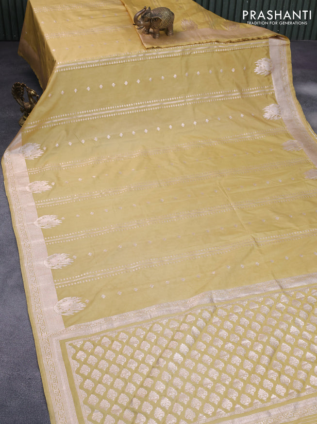 Banarasi semi katan silk saree lime yellow with allover zari weaves and zari woven border