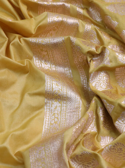 Banarasi semi katan silk saree lime yellow with allover zari weaves and zari woven border