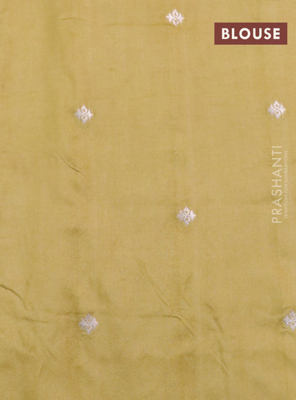 Banarasi semi katan silk saree lime yellow with allover zari weaves and zari woven border