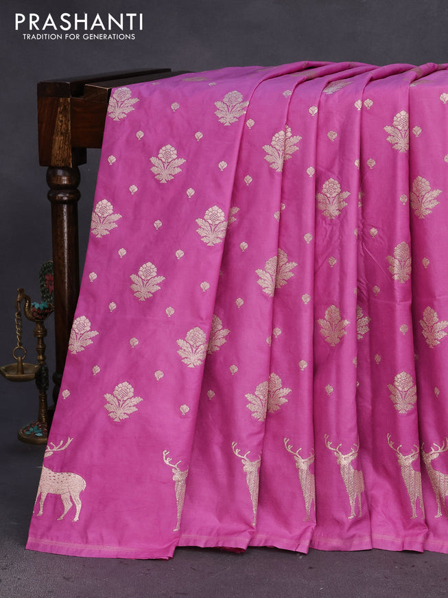 Banarasi semi katan silk saree purple shade with zari woven floral buttas and zari woven butta border