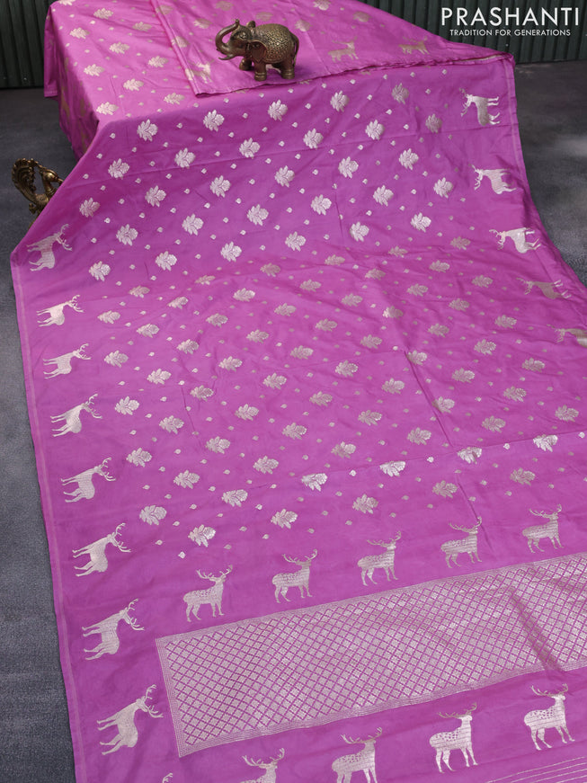 Banarasi semi katan silk saree purple shade with zari woven floral buttas and zari woven butta border