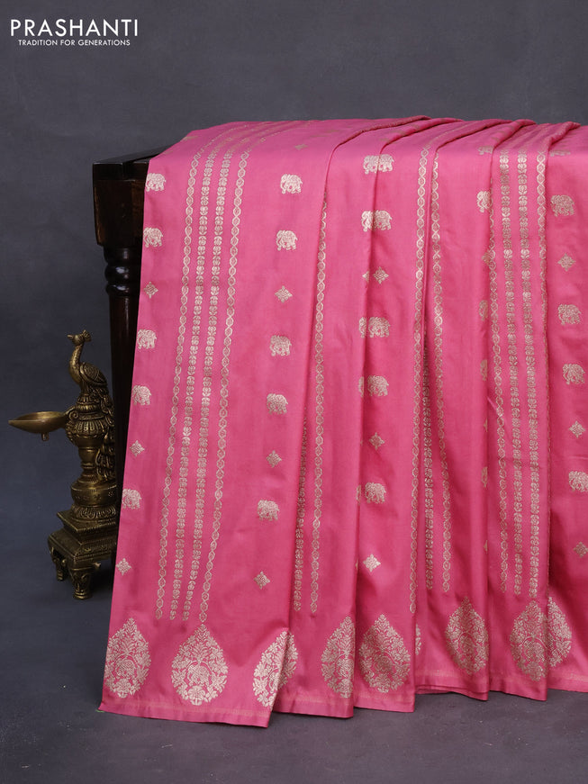 Banarasi semi katan silk saree pink with allover zari weaves and zari woven butta border