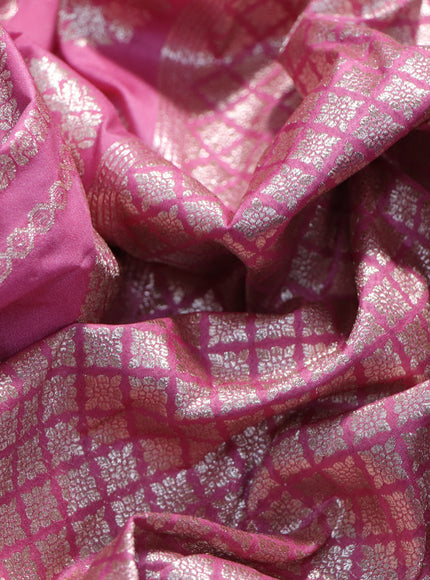 Banarasi semi katan silk saree pink with allover zari weaves and zari woven butta border