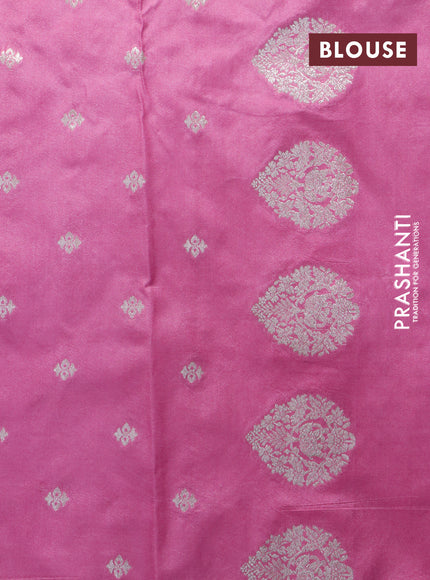 Banarasi semi katan silk saree pink with allover zari weaves and zari woven butta border