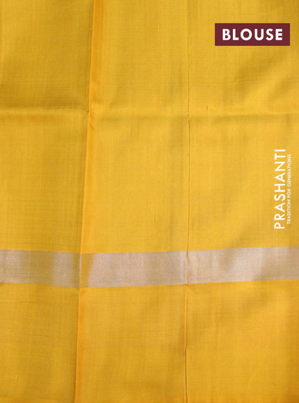 Pure uppada silk saree green and mustard yellow with silver zari woven floral buttas and silver zari woven simple border