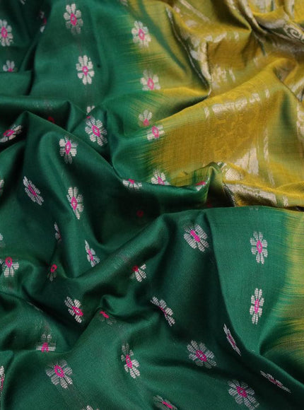 Pure uppada silk saree green and mehendi green with silver zari woven floral buttas and silver zari woven simple border