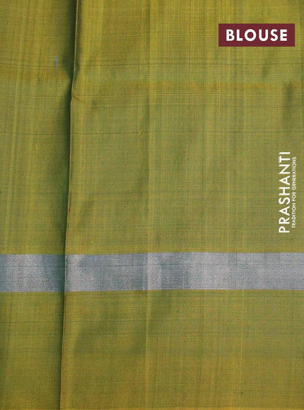 Pure uppada silk saree green and mehendi green with silver zari woven floral buttas and silver zari woven simple border