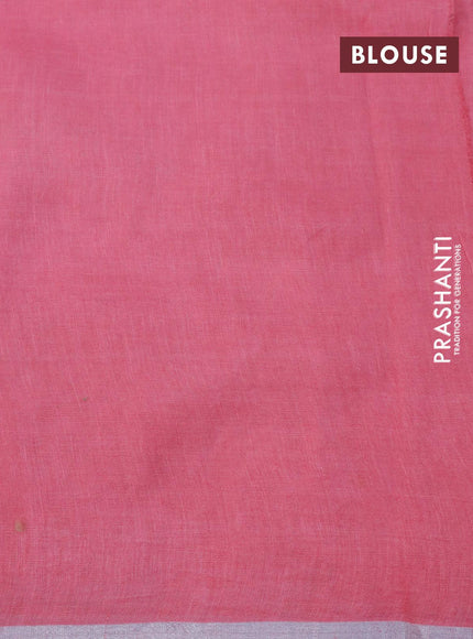 Pure linen saree light pink with patola prints and silver zari woven piping border