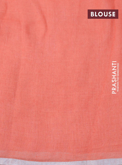 Pure linen saree peach orange with patola prints and silver zari woven piping border