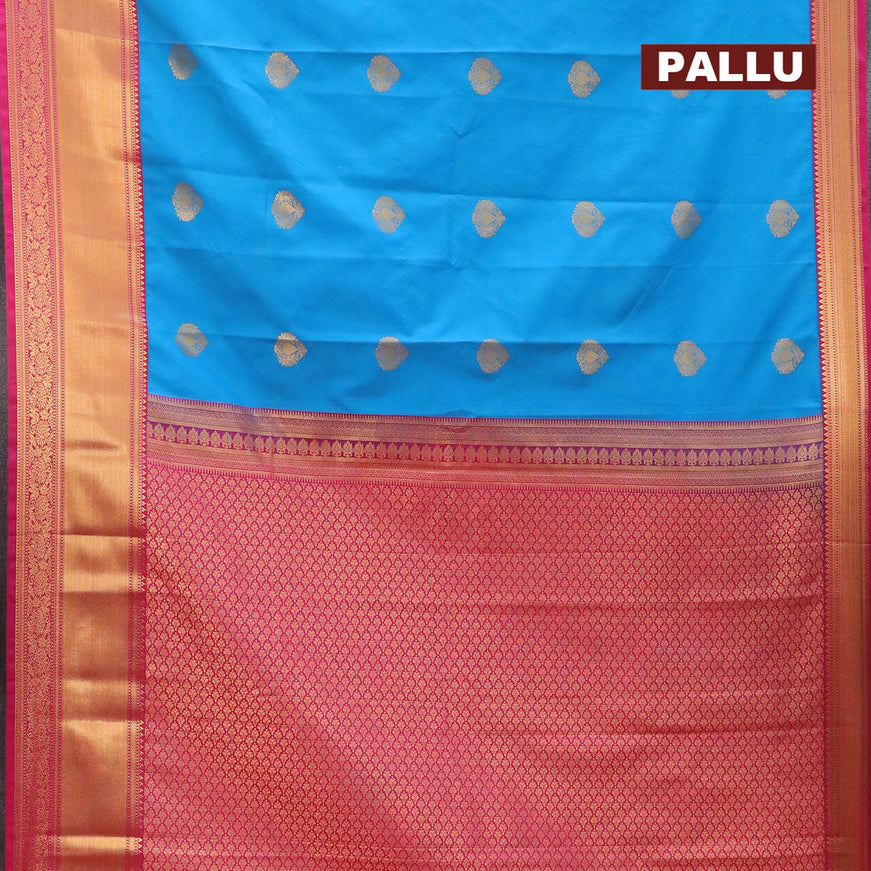 Semi kanjivaram silk saree cs blue and pink with zari woven buttas and rich zari woven korvai border